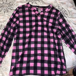 black & pink plaid pajama top - large - mayfair